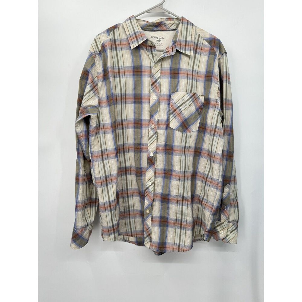 Horny Toad Long Sleeve Shirt Button Up White/Pastel Plaid‎ Mens Size L